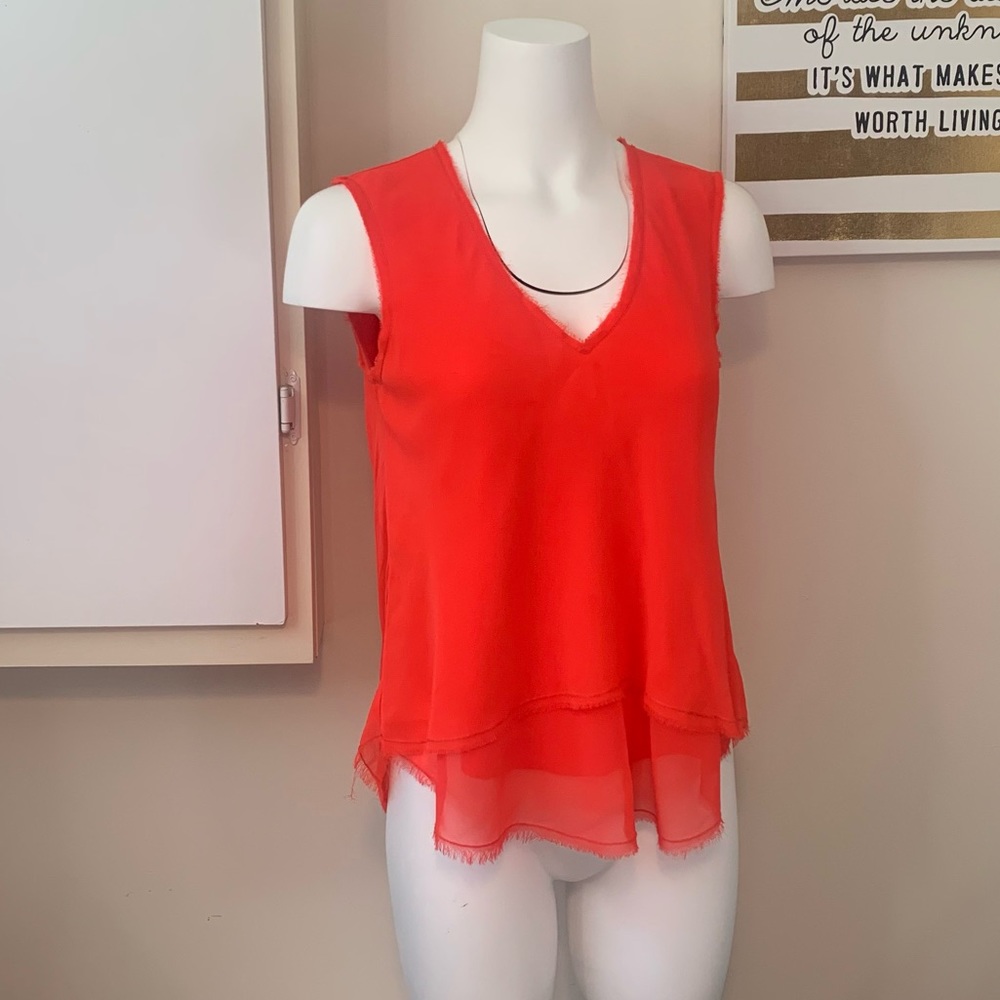 RACHEL Rachel Roy double layered frayed flow-y tank top